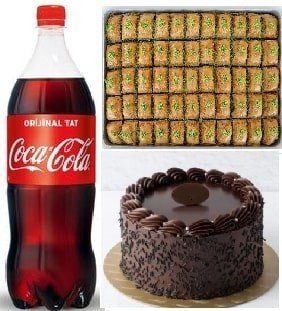 Lezzet Üçlüsü Çikolatalı Pasta 1 kg Fıstıklı Baklava ve 1L Cola